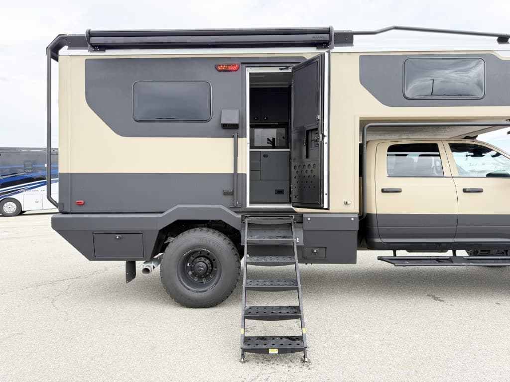 Open entry door and stairs on the 2027 Winnebago ARKA 20Z.